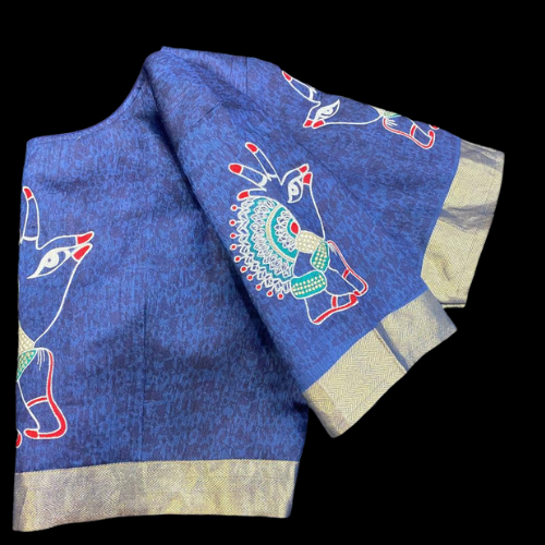 Handcrafted Blue Crane Embroidered Blouse – Graceful Elegance