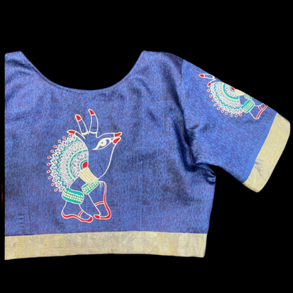 Handcrafted Blue Crane Embroidered Blouse – Graceful Elegance