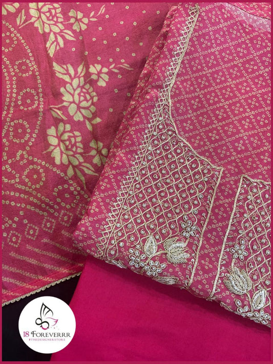 Bandhani Unstitched Suit with Embroidery