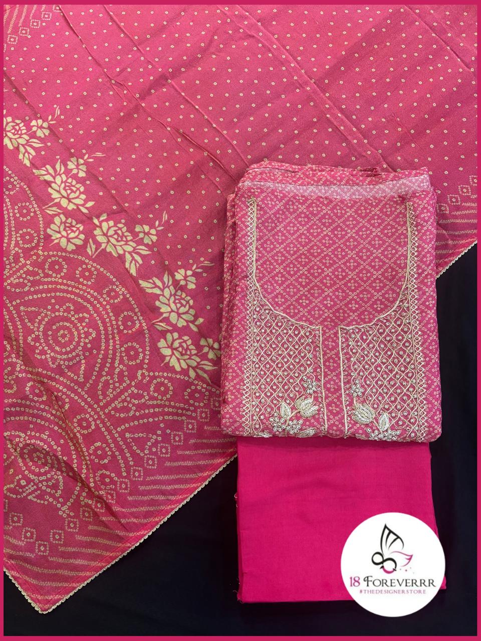 Bandhani Unstitched Suit with Embroidery