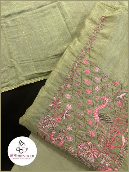 Trendy Crush fabric Unstitched Suit with Embroidery