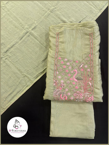 Trendy Crush fabric Unstitched Suit with Embroidery